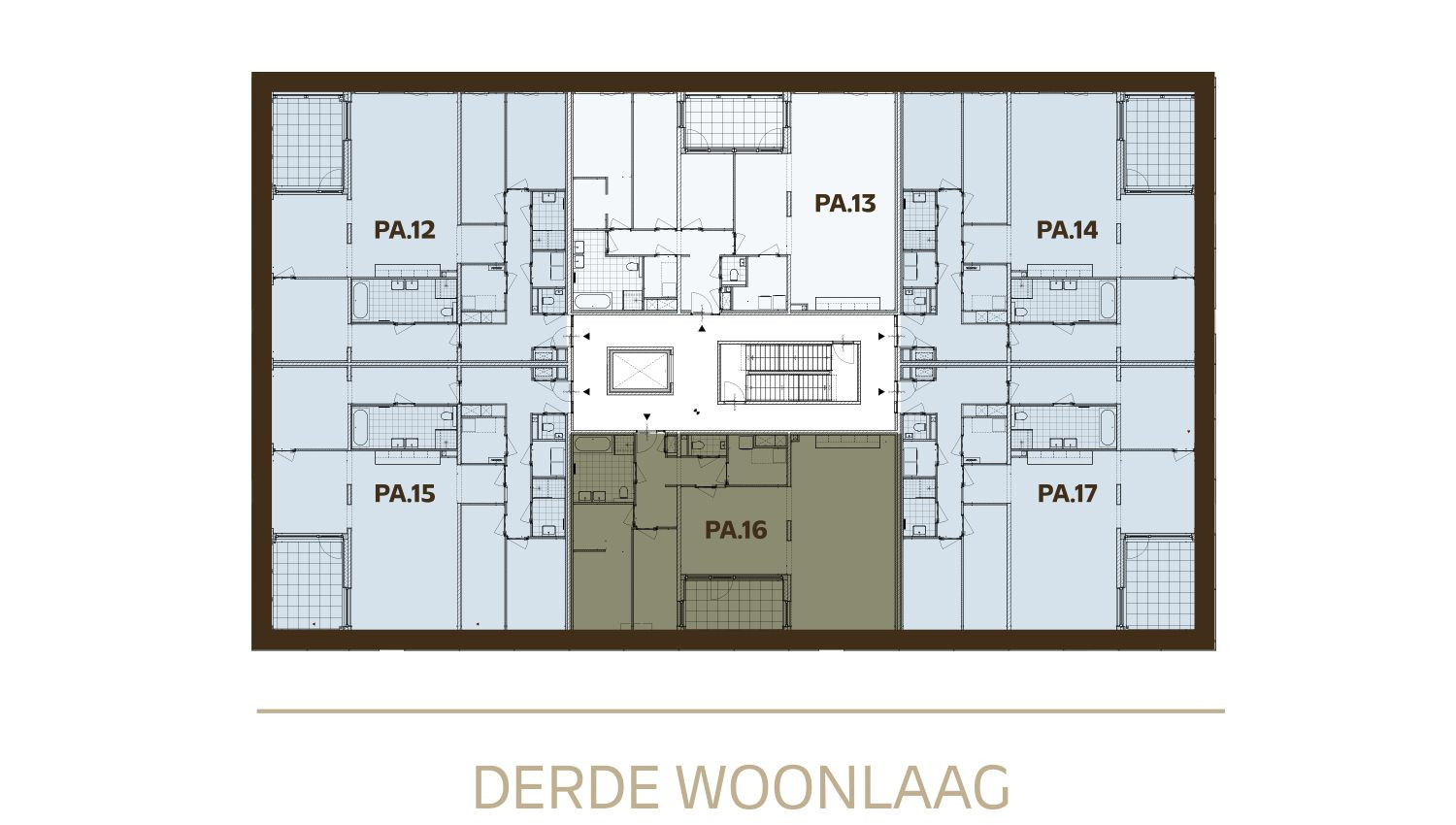 Plattegrond verdiepingsplattegrond 3e woonlaag Type Kastanje - bnrs PA.01, PA.06 & PA.12 Paviljoen in den Houte